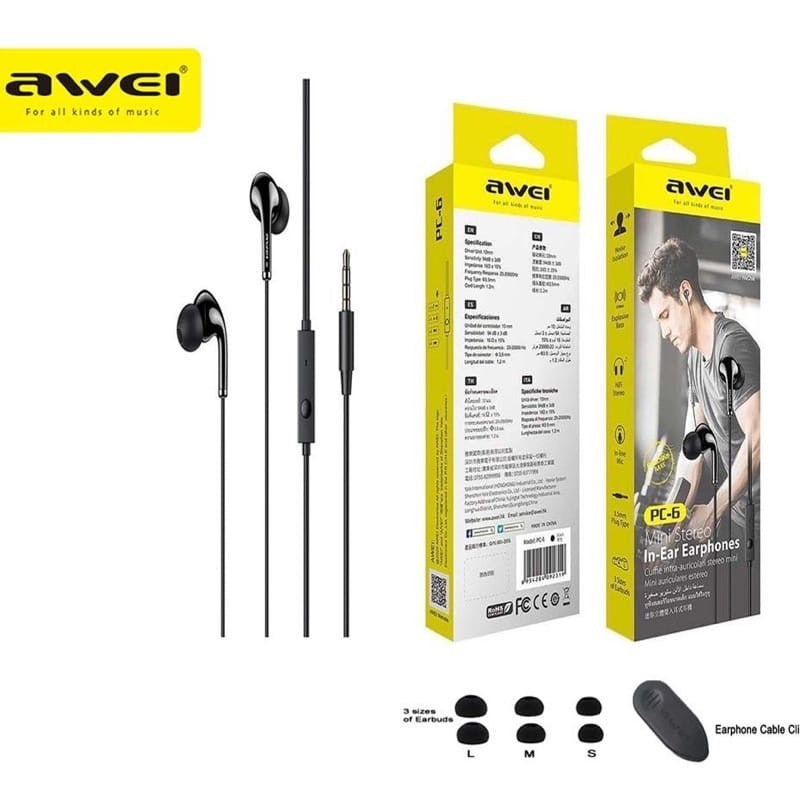Awei PC-6/PC-6T Wired Earphones 3.5mm Awei PC-6/PC-6T Wired Earphones 3.5mm